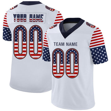 Custom White Navy-Orange USA Flag Fashion Football Jersey