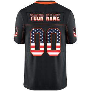 Custom Lights Out Black Orange-Navy USA Flag Fashion Football Jersey