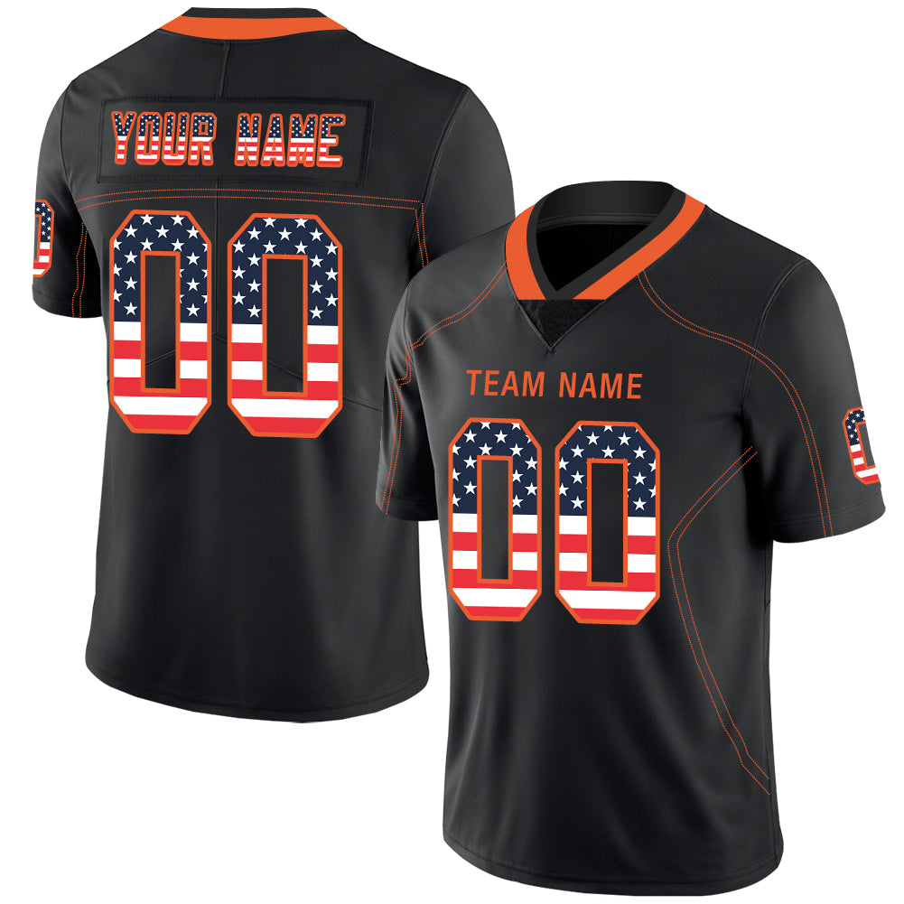 Custom Lights Out Black Orange-Navy USA Flag Fashion Football Jersey
