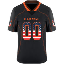 Load image into Gallery viewer, Custom Lights Out Black Orange-Brown USA Flag Fashion Football Jersey
