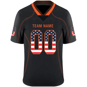 Custom Lights Out Black Orange-Brown USA Flag Fashion Football Jersey