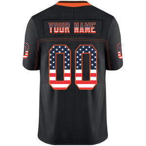 Custom Lights Out Black Orange-Brown USA Flag Fashion Football Jersey