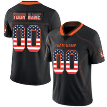 Load image into Gallery viewer, Custom Lights Out Black Orange-Brown USA Flag Fashion Football Jersey
