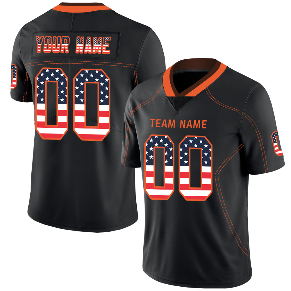 Custom Lights Out Black Orange-Brown USA Flag Fashion Football Jersey