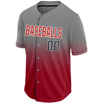 Custom Red Navy-Gray Fade Baseball Jersey