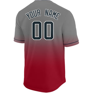 Custom Red Navy-Gray Fade Baseball Jersey