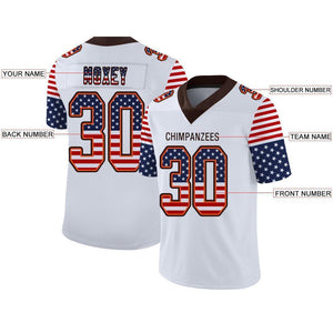 Custom White Brown-Orange USA Flag Fashion Football Jersey