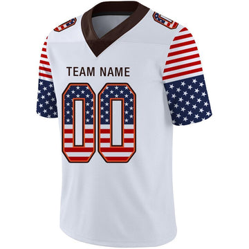 Custom White Brown-Orange USA Flag Fashion Football Jersey