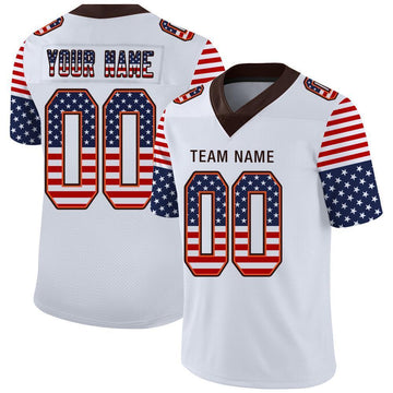 Custom White Brown-Orange USA Flag Fashion Football Jersey