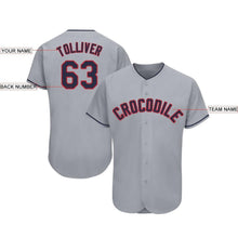 Load image into Gallery viewer, Custom Gray Navy-Red Baseball Jersey
