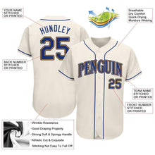 Load image into Gallery viewer, Custom Cream Royal-Gold Authentic Baseball Jersey
