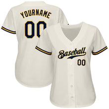 Load image into Gallery viewer, Custom Cream Navy-Gold Authentic Baseball Jersey
