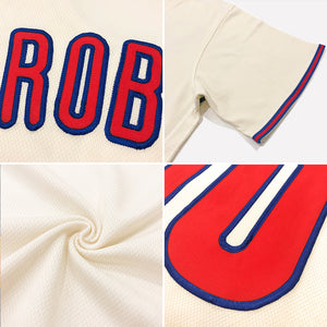 Custom Cream Red-Navy Authentic Throwback Rib-Knit Baseball Jersey Shirt