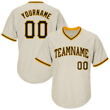 Load image into Gallery viewer, Custom Cream Black-Gold Authentic Throwback Rib-Knit Baseball Jersey Shirt
