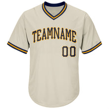 Load image into Gallery viewer, Custom Cream Navy-Gold Authentic Throwback Rib-Knit Baseball Jersey Shirt
