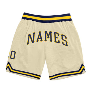 Custom Cream Navy-Gold Authentic Throwback Basketball Shorts