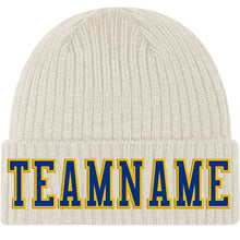Load image into Gallery viewer, Custom Cream Royal-Gold Stitched Cuffed Knit Hat
