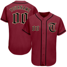 Load image into Gallery viewer, Custom Crimson Black-Khaki Authentic Baseball Jersey
