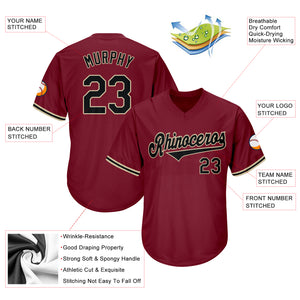 Custom Crimson Black-Khaki Authentic Throwback Rib-Knit Baseball Jersey Shirt
