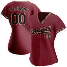 Load image into Gallery viewer, Custom Crimson Black-Khaki Authentic Baseball Jersey
