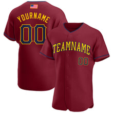 Load image into Gallery viewer, Custom Crimson Navy-Gold Authentic American Flag Fashion Baseball Jersey
