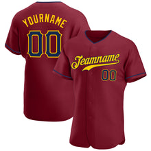 Load image into Gallery viewer, Custom Crimson Navy-Gold Authentic Baseball Jersey
