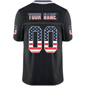 Custom Lights Out Black Light Gray-Royal USA Flag Fashion Football Jersey