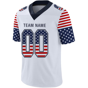 Custom White Navy-Gray USA Flag Fashion Football Jersey