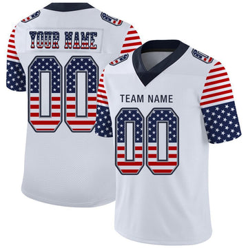 Custom White Navy-Gray USA Flag Fashion Football Jersey