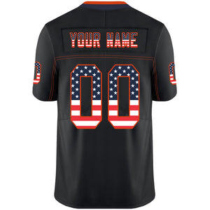 Custom Lights Out Black Orange-Navy USA Flag Fashion Football Jersey