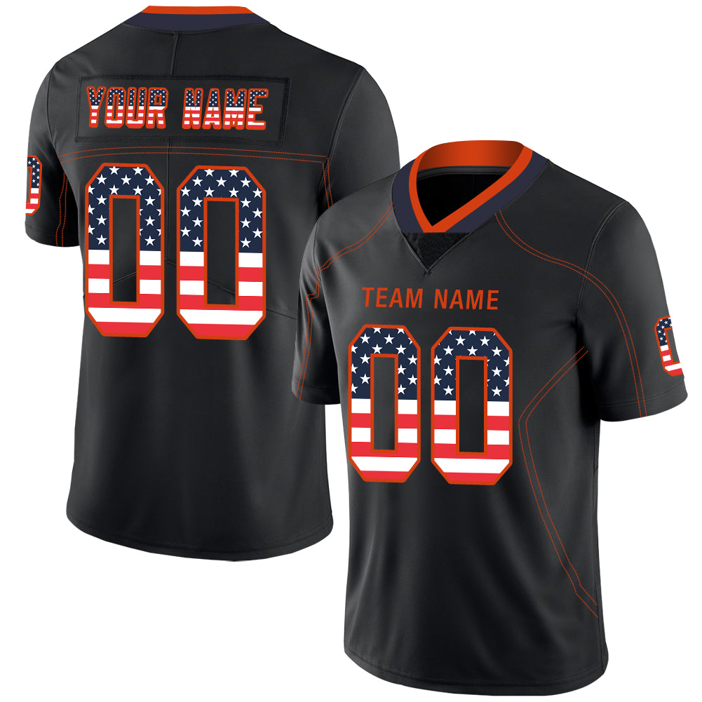 Custom Lights Out Black Orange-Navy USA Flag Fashion Football Jersey