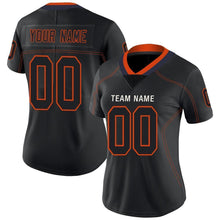 Load image into Gallery viewer, Custom Lights Out Black Orange-Navy Football Jersey
