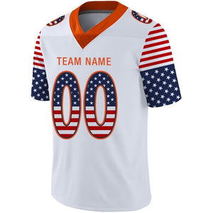 Custom White Orange-Navy USA Flag Fashion Football Jersey