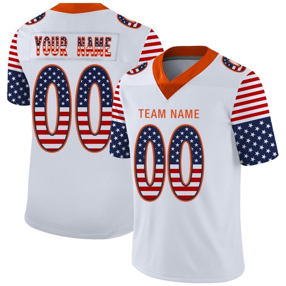 Custom White Orange-Navy USA Flag Fashion Football Jersey