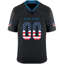 Load image into Gallery viewer, Custom Lights Out Black Powder Blue-Red USA Flag Fashion Football Jersey
