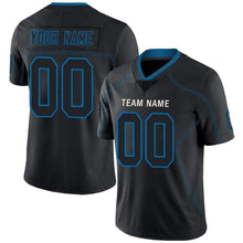 Load image into Gallery viewer, Custom Lights Out Black Powder Blue-White Football Jersey

