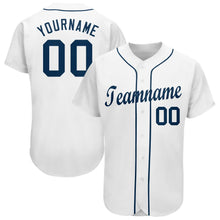 Load image into Gallery viewer, Custom White Navy Baseball Jersey

