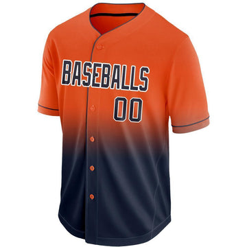 Custom Orange Navy-White Fade Baseball Jersey