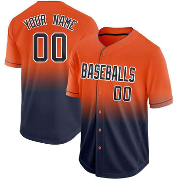 Custom Orange Navy-White Fade Baseball Jersey