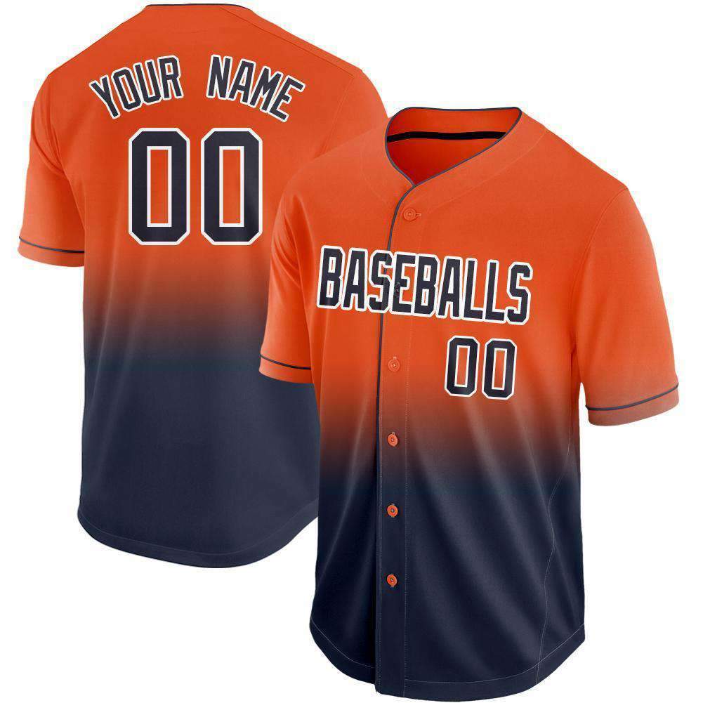 Custom Orange Navy-White Fade Baseball Jersey