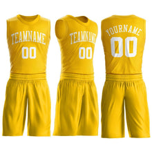 Load image into Gallery viewer, Custom Gold White Round Neck Suit Basketball Jersey
