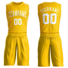 Load image into Gallery viewer, Custom Gold White Round Neck Suit Basketball Jersey
