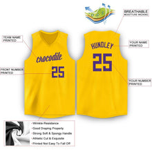 Load image into Gallery viewer, Custom Gold Purple V-Neck Basketball Jersey
