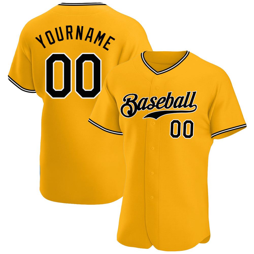 Custom Gold Black-White Authentic Baseball Jersey