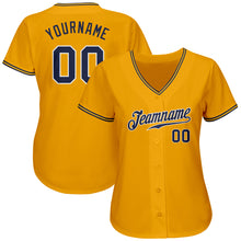 Load image into Gallery viewer, Custom Gold Navy-White Authentic Baseball Jersey
