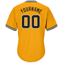 Load image into Gallery viewer, Custom Gold Black-White Authentic Throwback Rib-Knit Baseball Jersey Shirt
