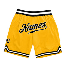 Load image into Gallery viewer, Custom Gold Black-White Authentic Throwback Basketball Shorts
