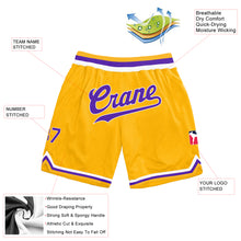 Load image into Gallery viewer, Custom Gold Purple-White Authentic Throwback Basketball Shorts
