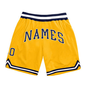 Custom Gold Navy-White Authentic Throwback Basketball Shorts