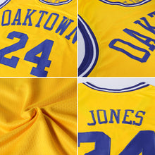 Load image into Gallery viewer, Custom Gold Navy-White Authentic Throwback Basketball Jersey
